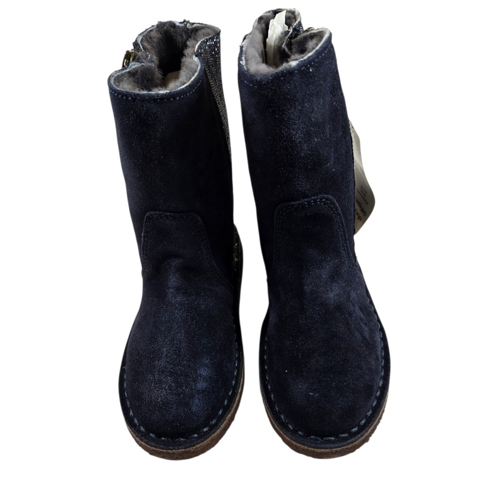 NEW Crew Cuts Girls 10 Lambskin Boots Navy Blue Glitter Crepe Sole HTF